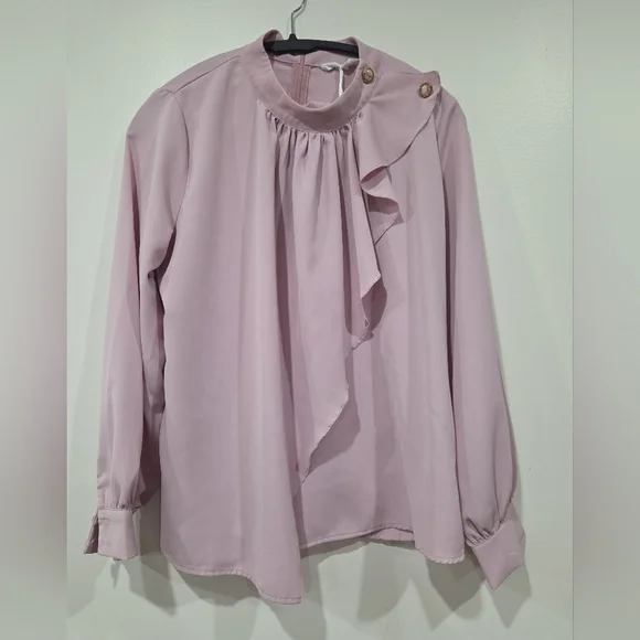 High-Neck Ruffle Button Blouse - Dusty Mauve - Picture 3 of 3